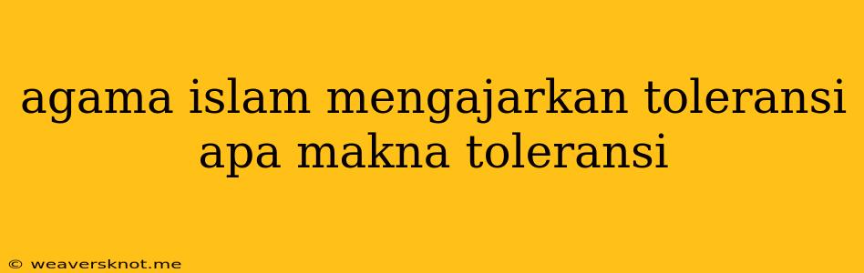 Agama Islam Mengajarkan Toleransi Apa Makna Toleransi