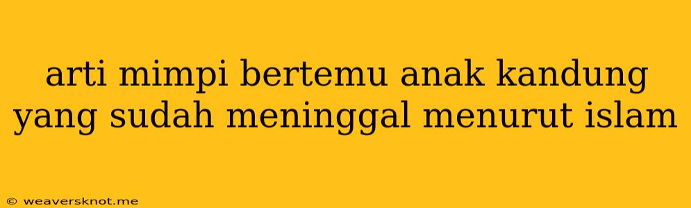 Arti Mimpi Bertemu Anak Kandung Yang Sudah Meninggal Menurut Islam