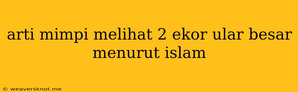 Arti Mimpi Melihat 2 Ekor Ular Besar Menurut Islam